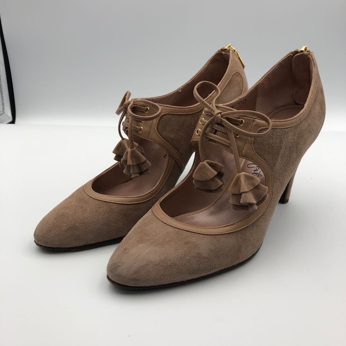 K480 GINZA kanematsu 銀座かねまつ レディース パンプス 22.5cm ライトブラウン スエード 日本製拍卖