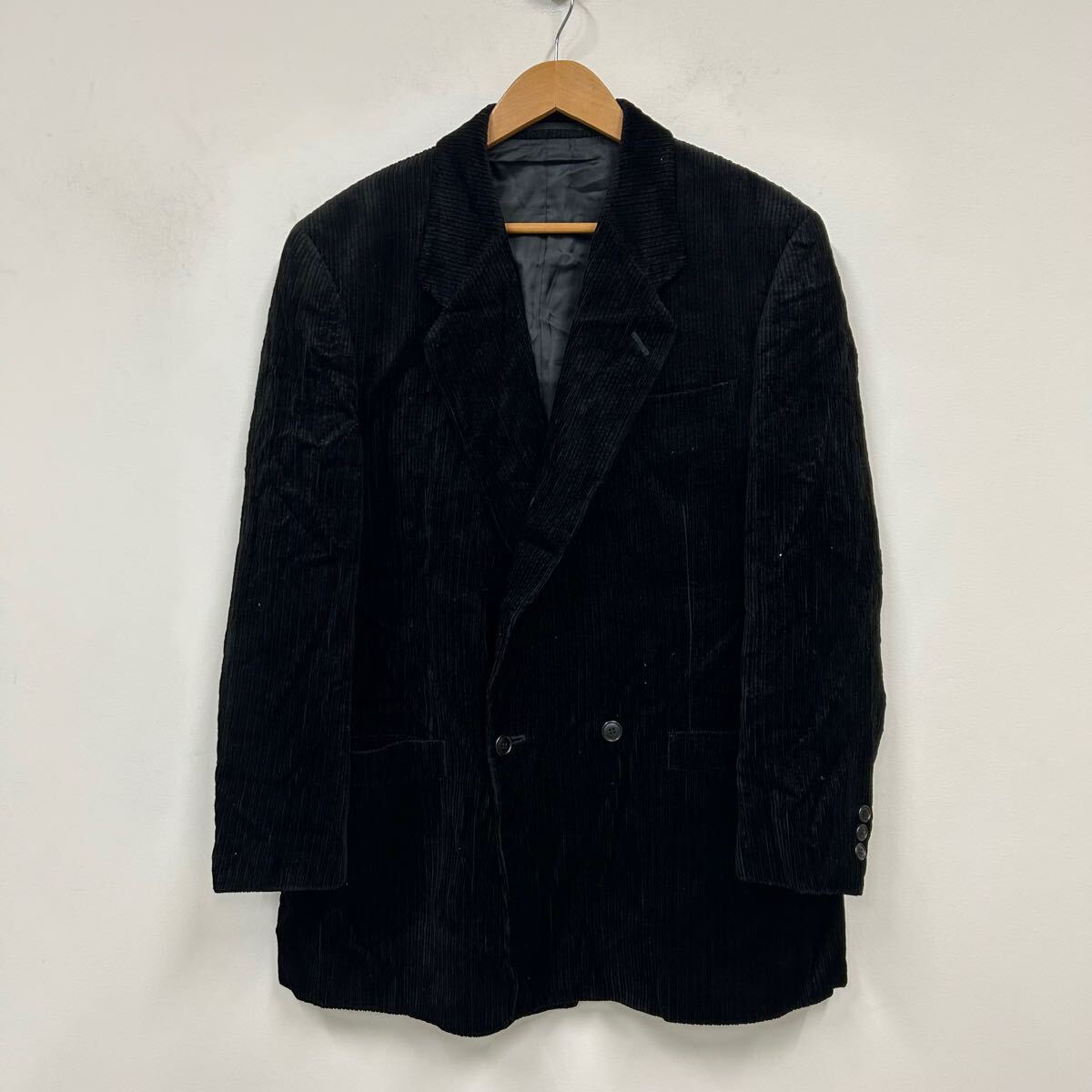 LANVIN PARIS ランバン コーデュロイ ジャケット ダブル 総裏 ノーベント メンズ ブラック サイズ50-36 テーラード a506拍卖