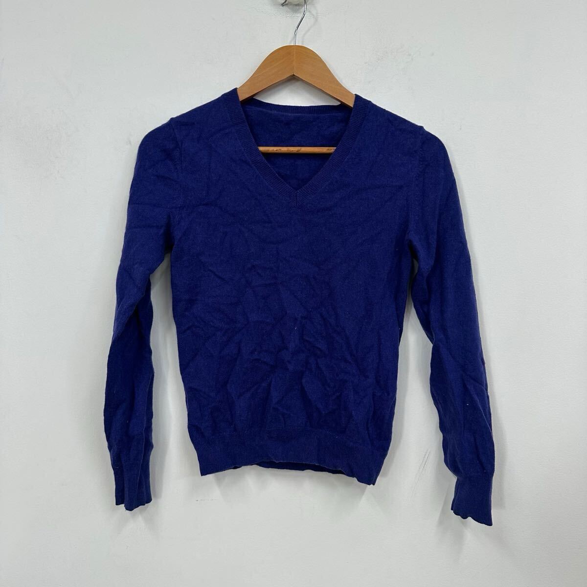 UNIQLO ユニクロ カシミヤセーター レディース 青系 セーター Vネック カシミヤ トップス a528拍卖