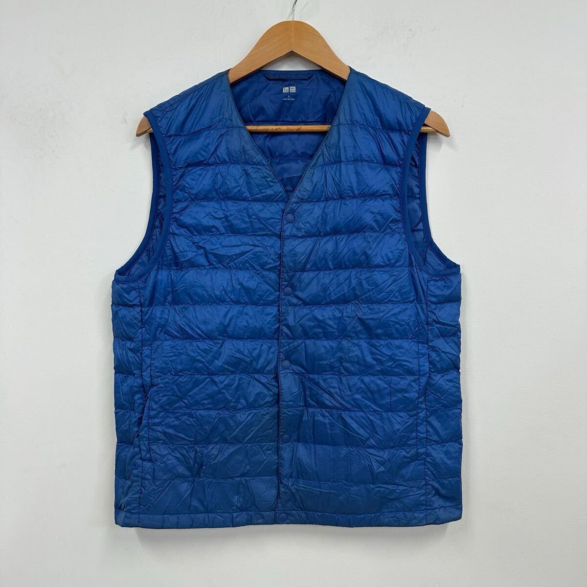 UNIQLO ユニクロ ダウンベスト 青系 メンズ サイズL ダウン ベスト ライトダウン ボタン a530拍卖
