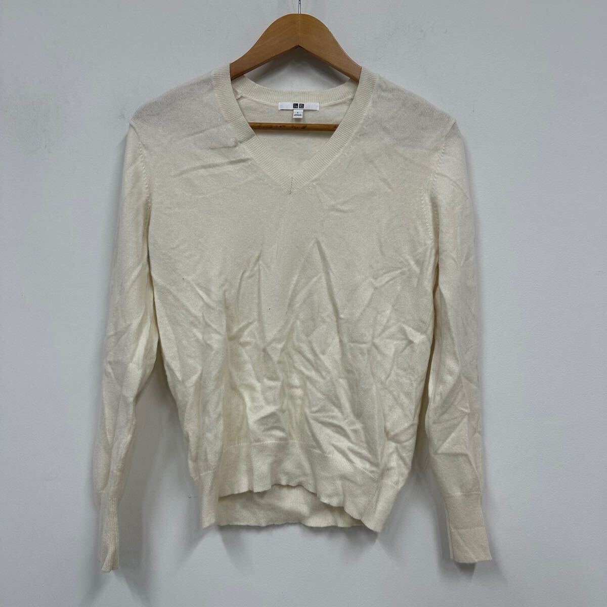 UNIQLO ユニクロ カシミヤセーター 白系 レディース サイズL Vネック カシミヤ ニット セーター トップス a629拍卖