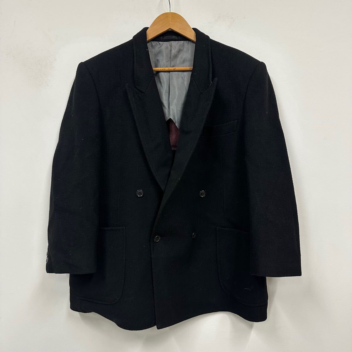 LANVIN PARIS ランバン ウール ダブルジャケット ブラック カシミヤ 15% 混 テーラード ジャケット メンズ サイズST50-56 a645拍卖