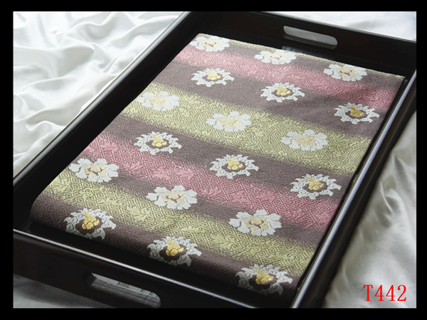 蔵【T442】厳選逸品 横段牡丹唐草紋 鳩羽鼠色若苗色紅梅色 気品豊かに 正絹高級美術名古屋帯 ◇検◇簪着物袋帯和装小物帯締め拍卖