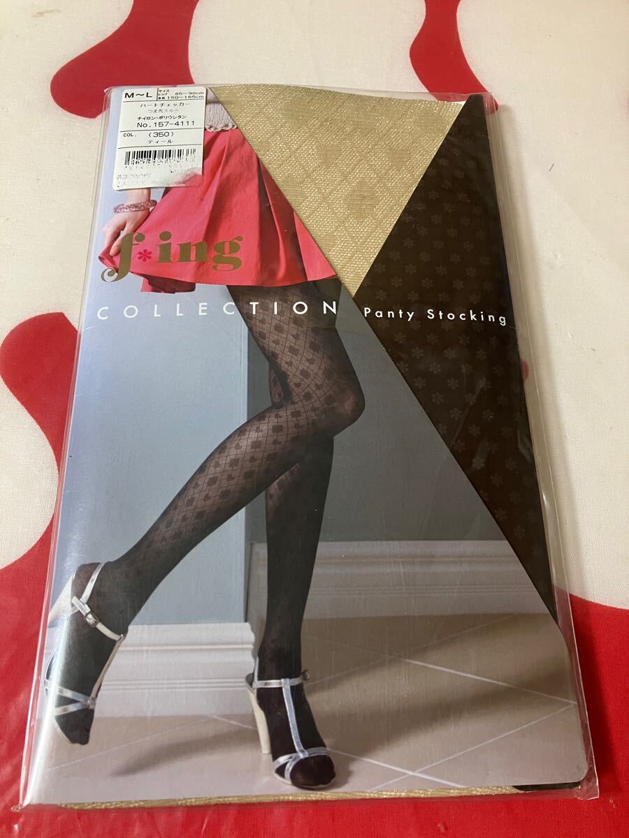 fukuske f *ing collection パンティストッキング ハートチェッカー ティール 柄 デザイン 編み パンスト panty stocking 福助拍卖