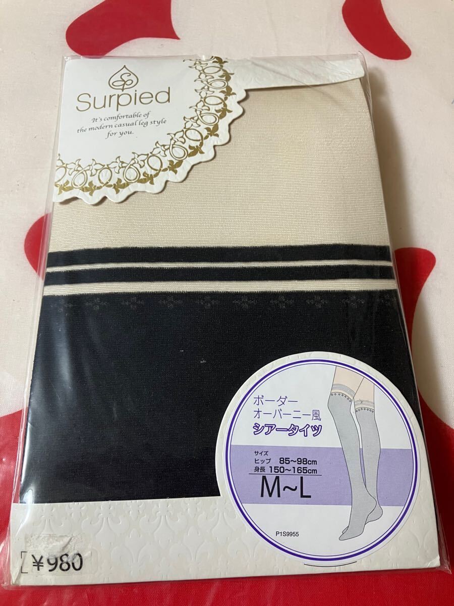岡本 surpied ボーダー オーバーニー風 シアータイツ M-L overknee sheer tights 拍卖