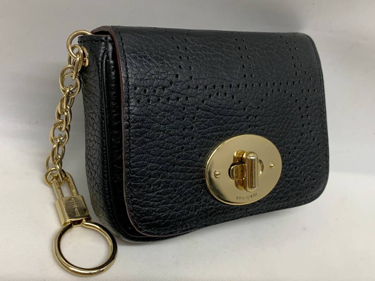美品 ケイトスペイド Kate Spade カードケース キーホルダー 小物入れ レザー ブラック 12時間以内に発送拍卖