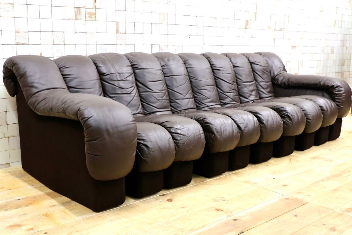 GMHK550○mobilia / モビリア スネークソファ 10連 名作 石原裕次郎 IDC大塚家具 北欧ヴィンテージ ブラウン de sede デセデ拍卖