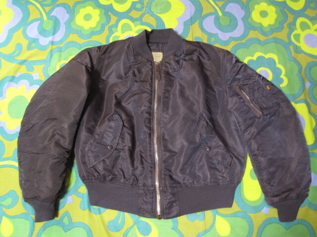 USA製 ALPHA アルファ フライトジャケット MA-1 サイズL ネイビー USEDキレイ 古着 アメリカ製拍卖