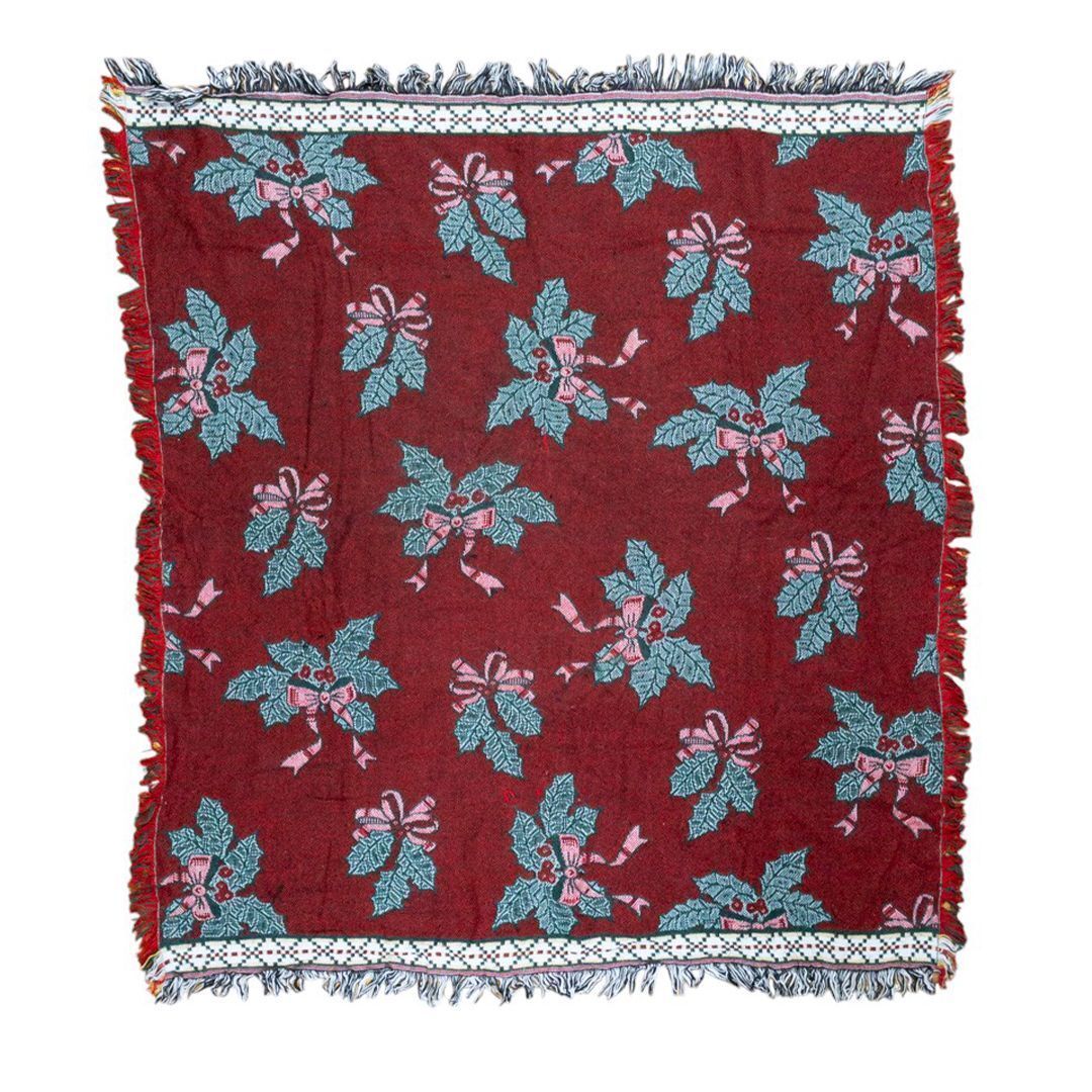 vintageラグ カーペット クリスマスホーリー リボン 657拍卖