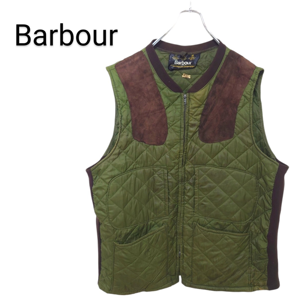 【Barbour】3ワラント レザーガンパッチ キルティングベスト A-2735拍卖