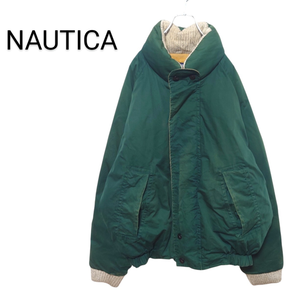 【NAUTICA】90's レザーエルボーパッチ ダウンジャケット A-2797拍卖