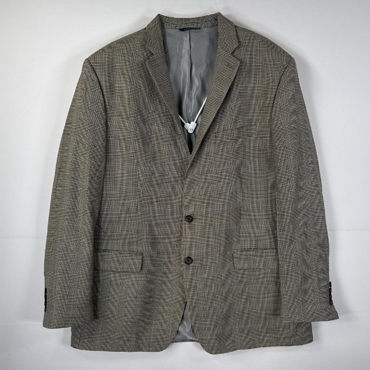 USA古着 ラルフローレン RALPH LAUREN テーラードジャケット 千鳥格子柄 スーツ ブレザー シルク ウール 46L グレー系 チェック メンズ拍卖