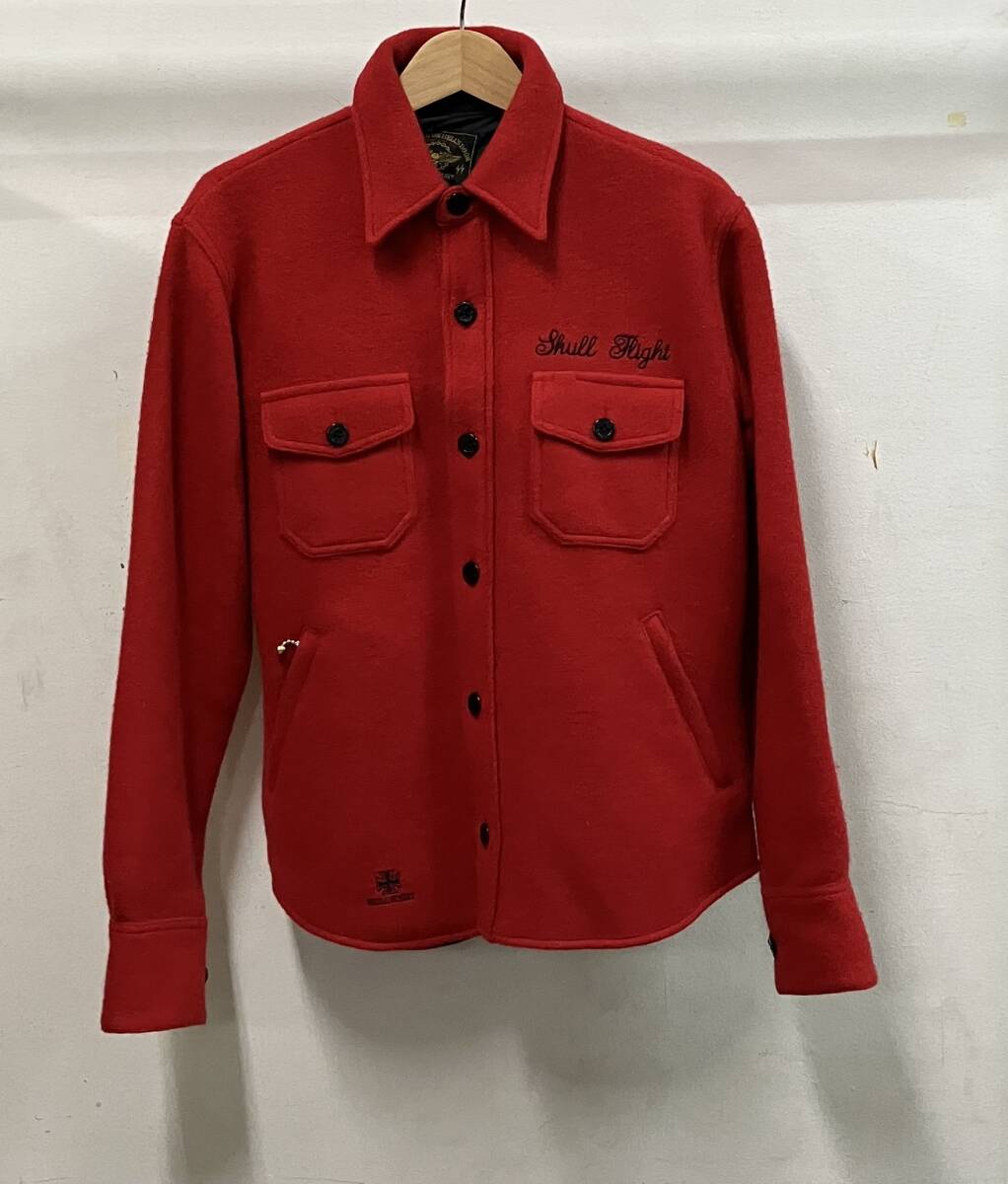 skull flight スカルフライト ウールシャツジャケット レッド 刺繍 その他ジャケット サイズS拍卖