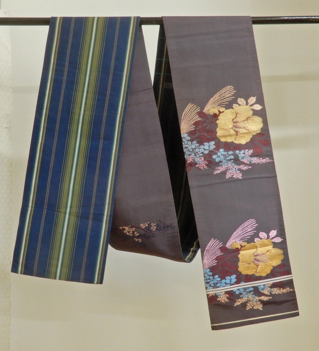 <銀の斧>正絹・大正浪漫・アンティーク昼夜帯・ススキ・萩・むくげの花・表と裏で楽しめる帯拍卖