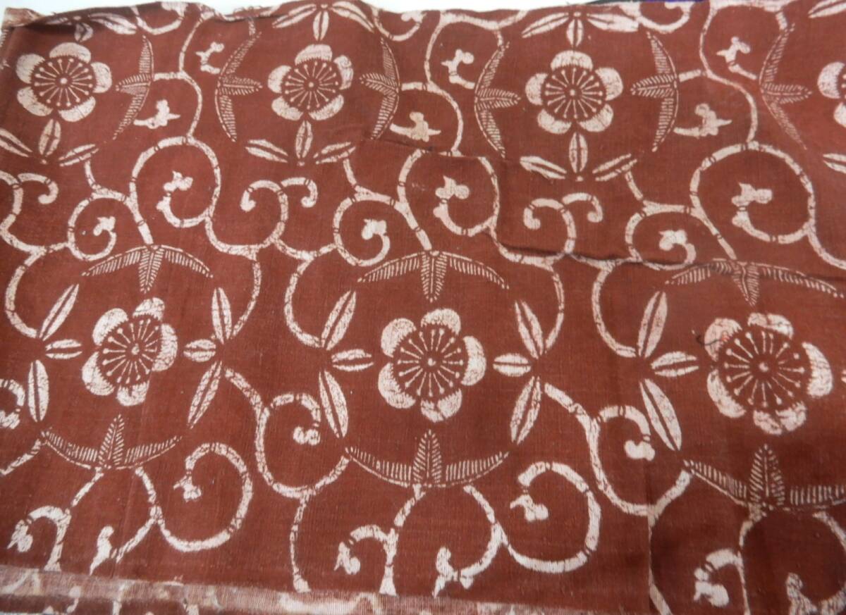 <銀の斧>木綿・紅殻染め型染め・長ーい1巾・明治期前後・松竹梅・約2.5m拍卖