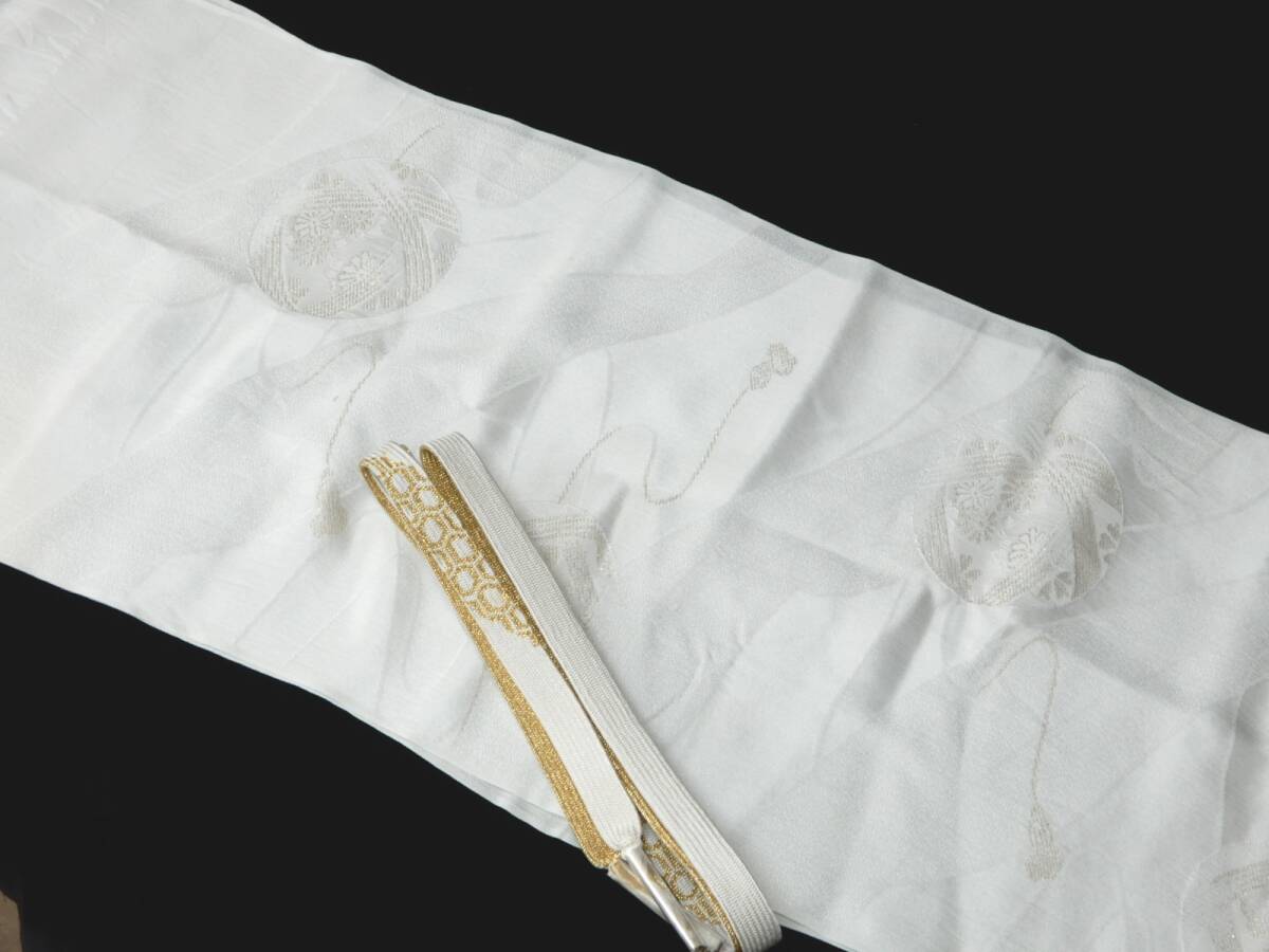 <銀の斧>正絹・正装用帯締め帯揚げセット・白金・M寸拍卖