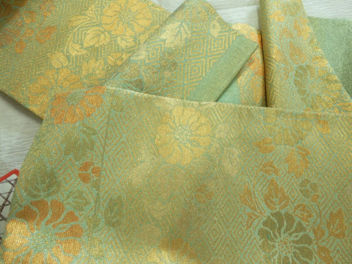 <銀の斧>正絹・桝屋高尾・純金綴錦袋帯・三重欅牡丹文・品格と豪華に輝く帯・西陣老舗帯処・西陣織組合証紙No.277拍卖