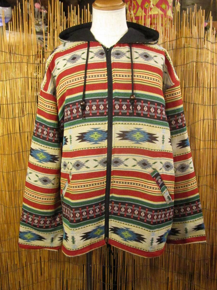 ②新品*男女兼用*厚手*コットン素材*織り柄*フード付き*ジップアップ*ジャケット*XXL拍卖