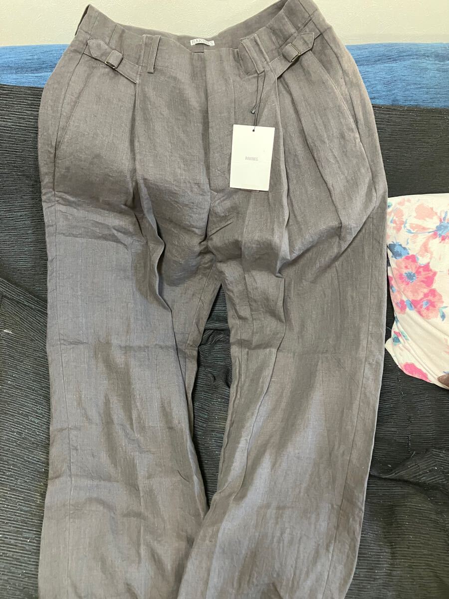 新品 ラキネス rakines リネンパンツ グレー 入手困難  スラック パンツ  ボトムス拍卖