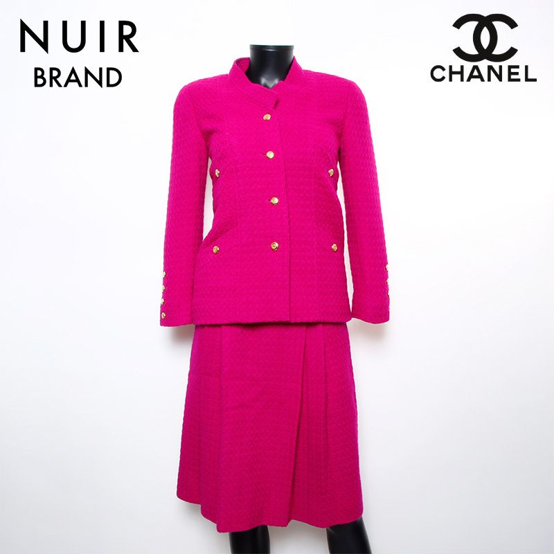 シャネル CHANEL スーツ ココマークボタン ツイード スカート サイズ34 パープル拍卖