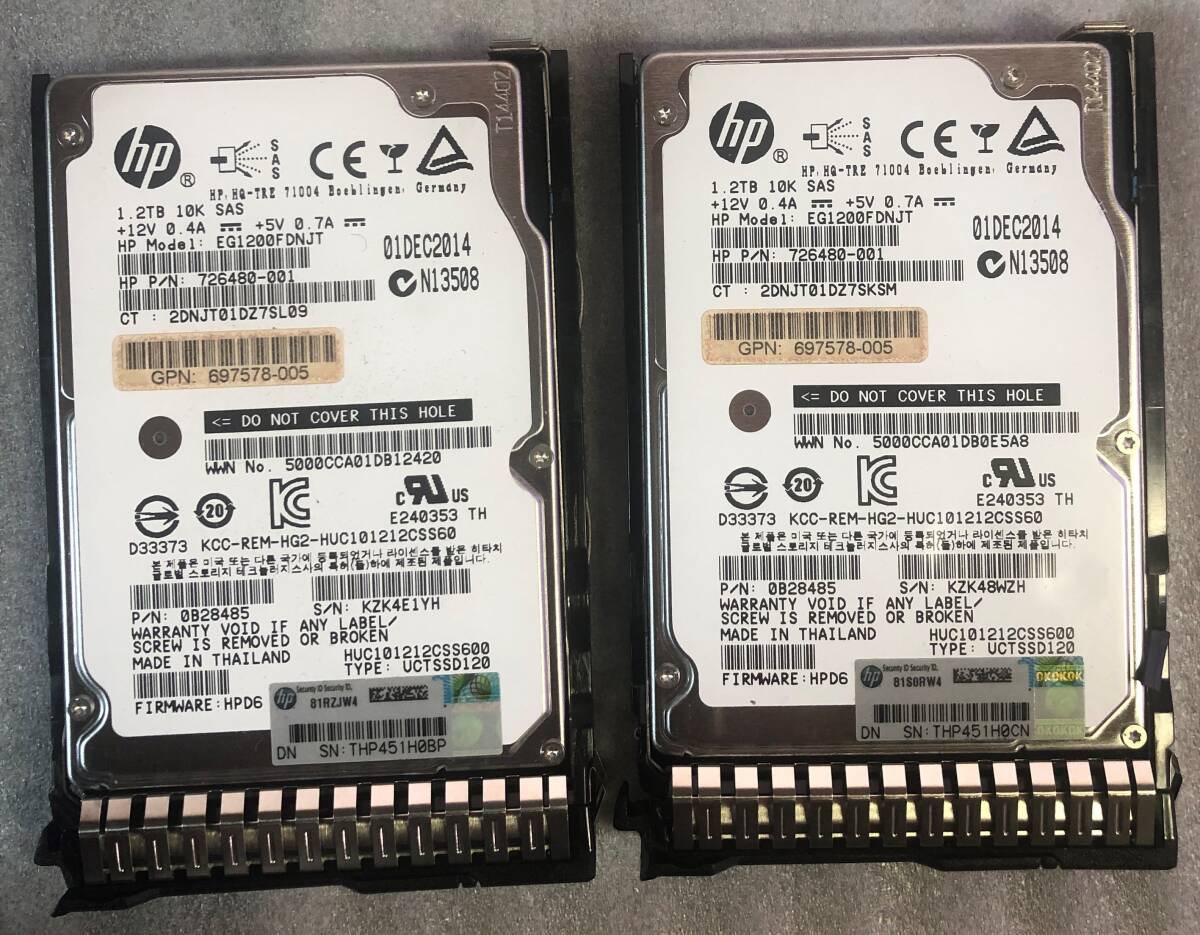 ★HP 2.5inch SAS 1.2TB HDD★中古動作品★2014年★(2台セット合計 2.4TB)拍卖