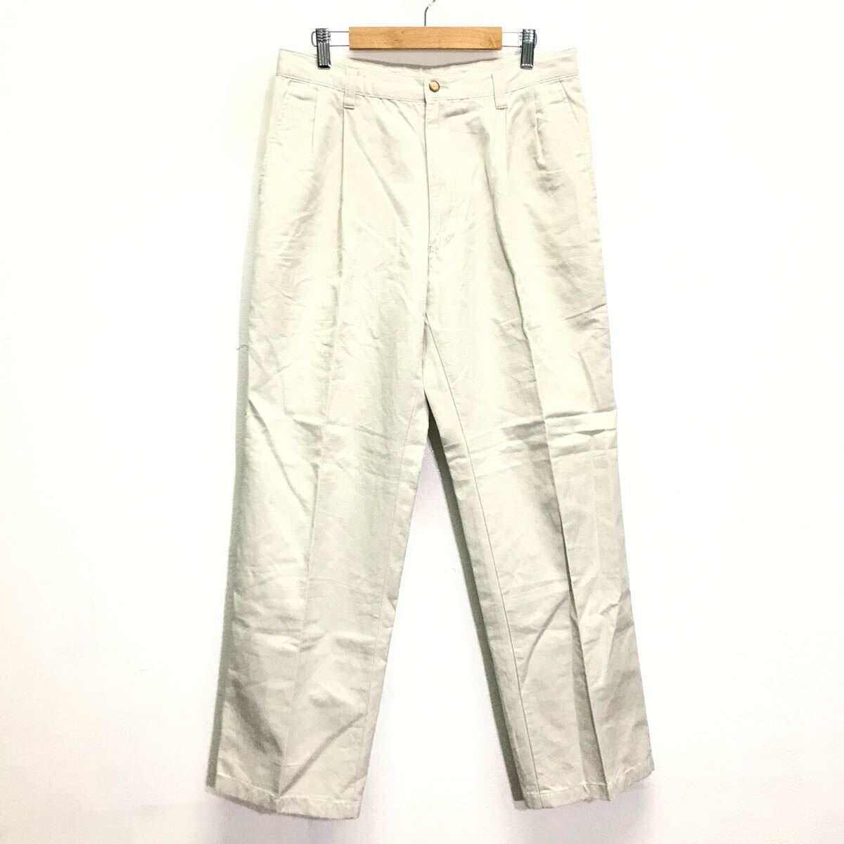 ゴルフにオススメ◎【VAN】バン スラックス パンツ チノパン ツータック ゆったり ワイドシルエット ミドルエイジ ベージュ 79cm /Y21969ii拍卖