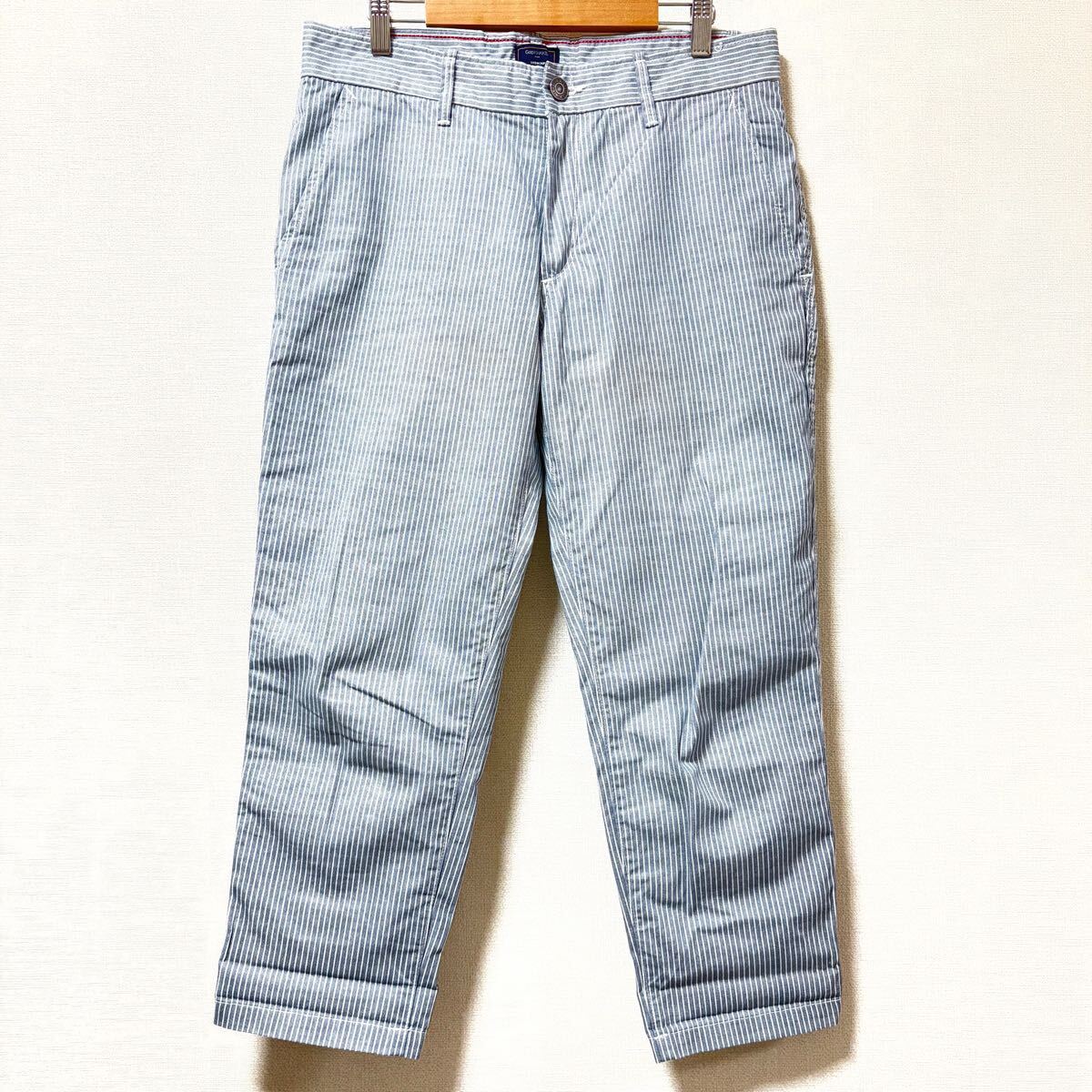 爽やかなコーデに◎【Gap KHAKIS】ギャップ カーキ コットン パンツ ブルー ストライプ 柄 クロップド アンクル 綿 ウエスト79/Y22076SS拍卖