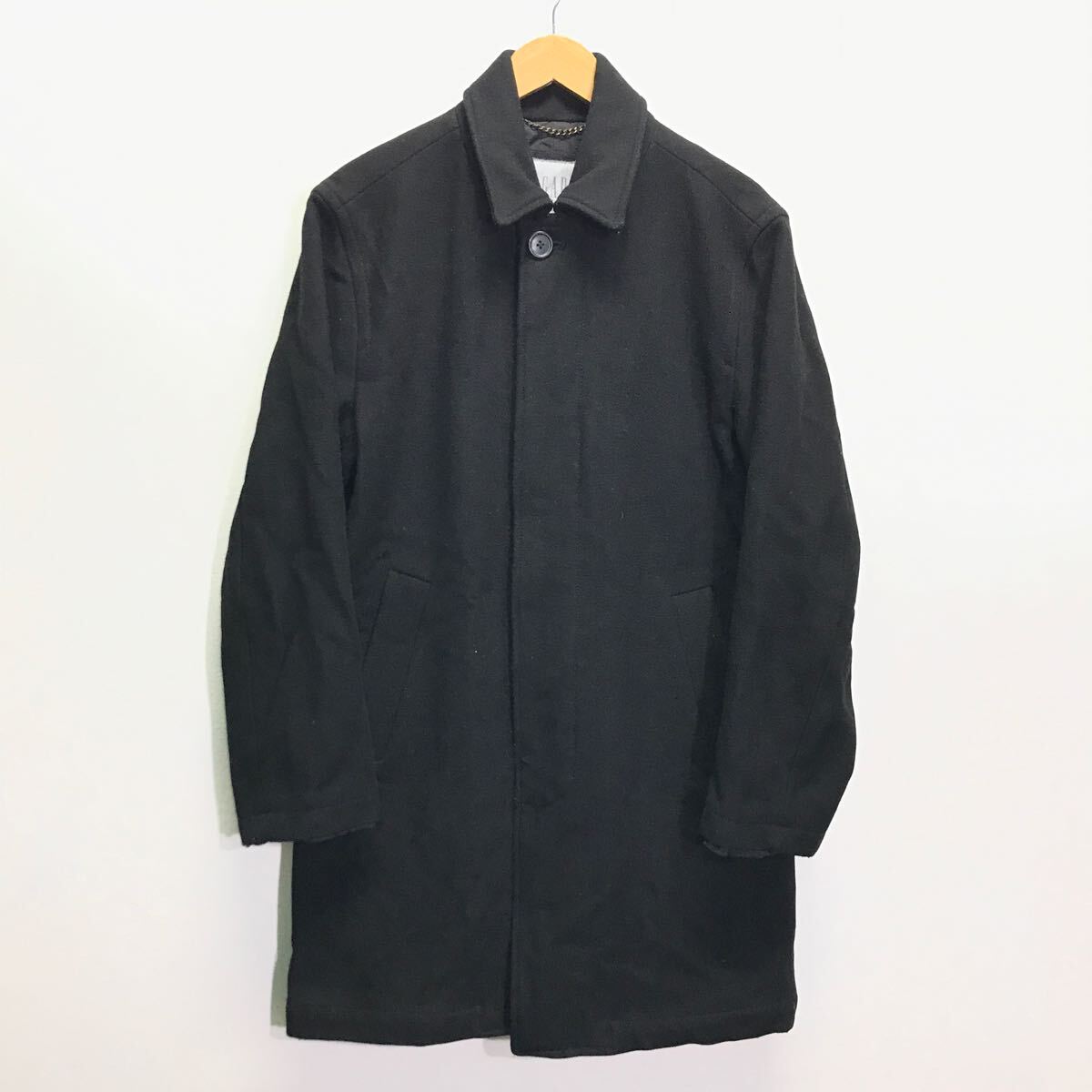 モノトーンコーデに◎【GAP】ギャップ ウールコート アウター ステンカラー ビジネス 仕事 通勤 ミドル丈 大人カジュアル 黒 M /Y22802ii拍卖