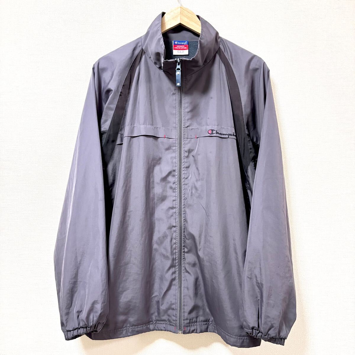 ランニングにおすすめ!【Champion】チャンピオン ウィンドブレーカー グレー メッシュ ロゴ ジャンパー スポーツ メンズ サイズL/Y23099SS拍卖