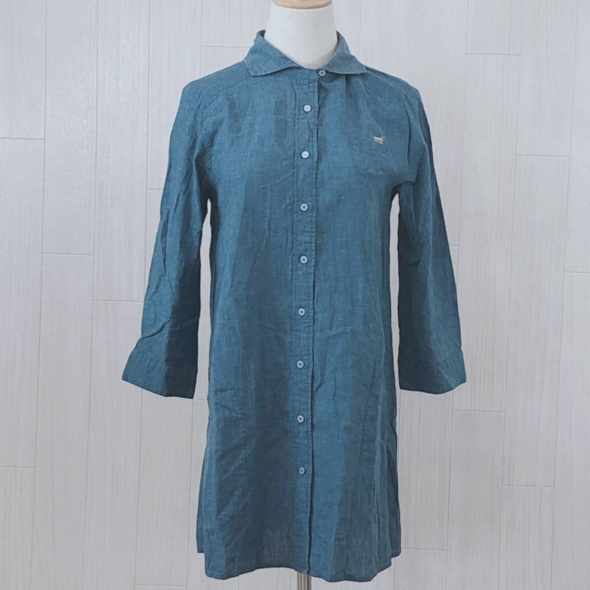 YAS0964 north object de petit... ノースオブジェクトプチ レディース トップス シャツ 長袖 サイドポケット Mサイズ ブルー 青 綿 麻 夏拍卖