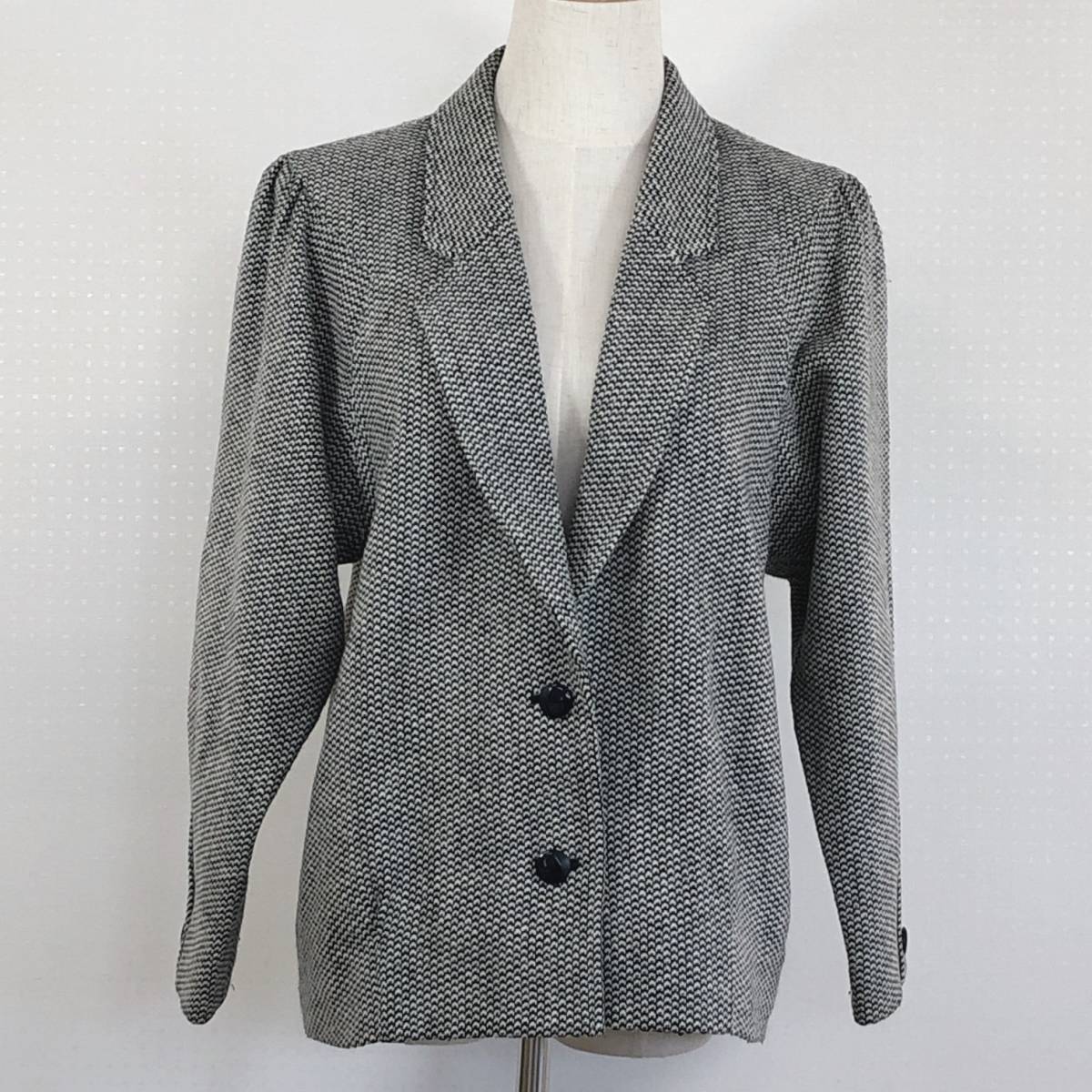 YAS0976 美品 Pearl Fashion パールファッション レディース アウター テーラードジャケット 長袖 11号 L 千鳥格子 毛素材含 アンゴラ混拍卖