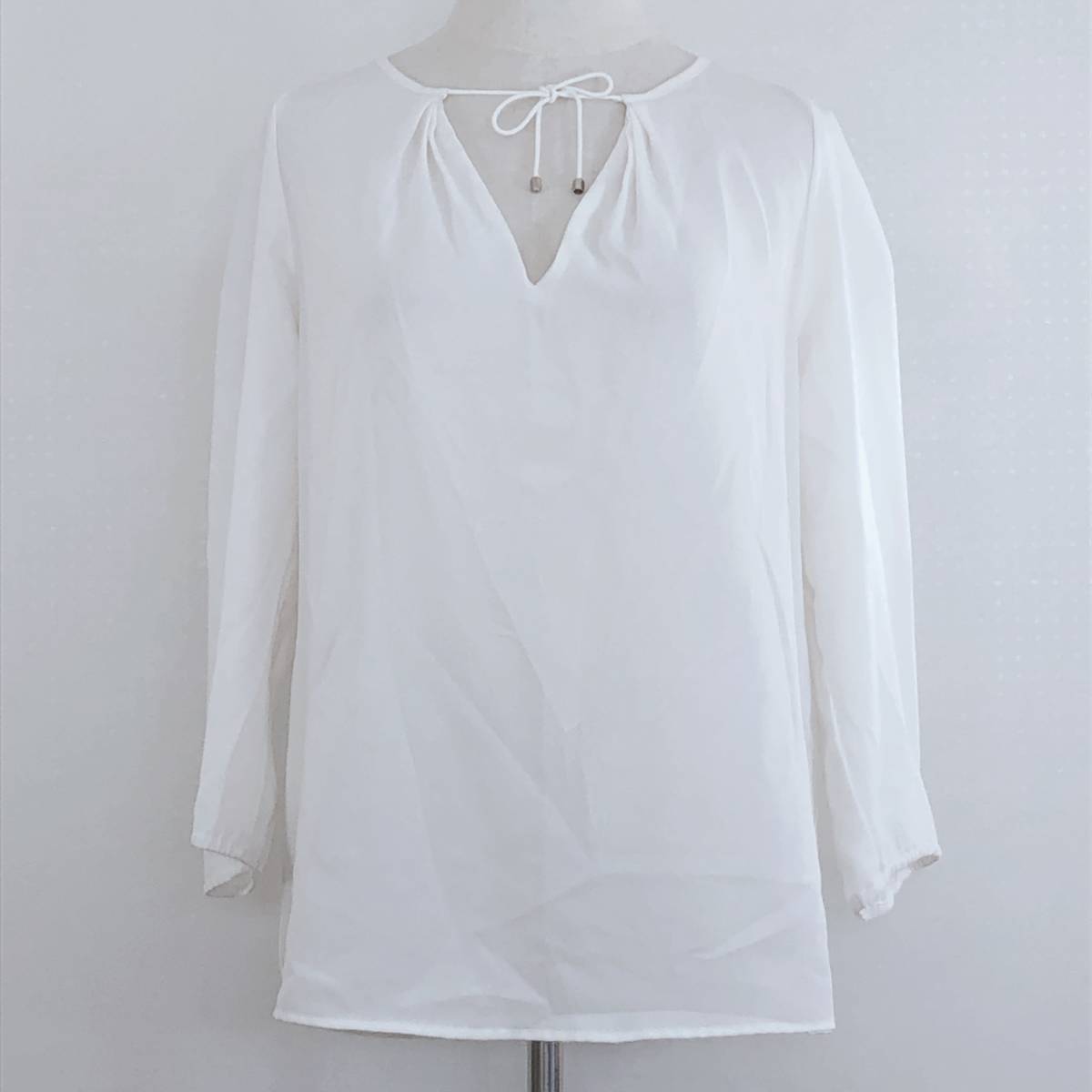 YAS1014 ZARA BASIC ザラベーシック レディース トップス ブラウス 七分袖 薄手 シースルー Mサイズ ホワイト 白 無地 シンプル 万能 夏拍卖