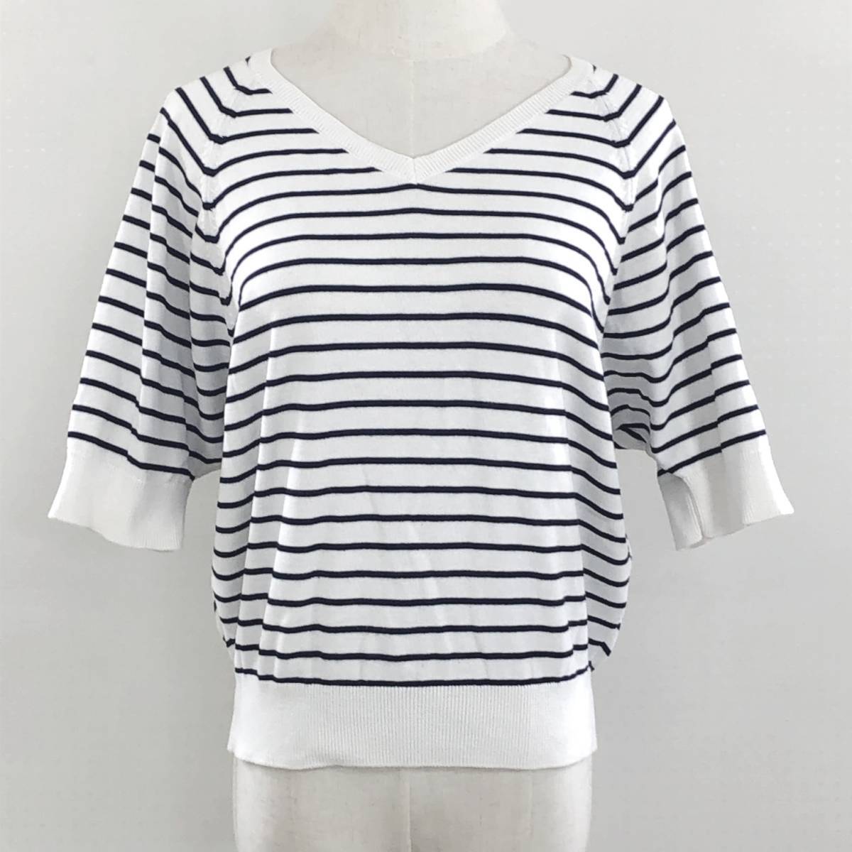 YAS1059 LOWRYS FARM ローリーズファーム レディース トップス ニット 半袖 Mサイズ ホワイト 白 ブラック 黒 ボーダー 綿素材含カジュアル拍卖
