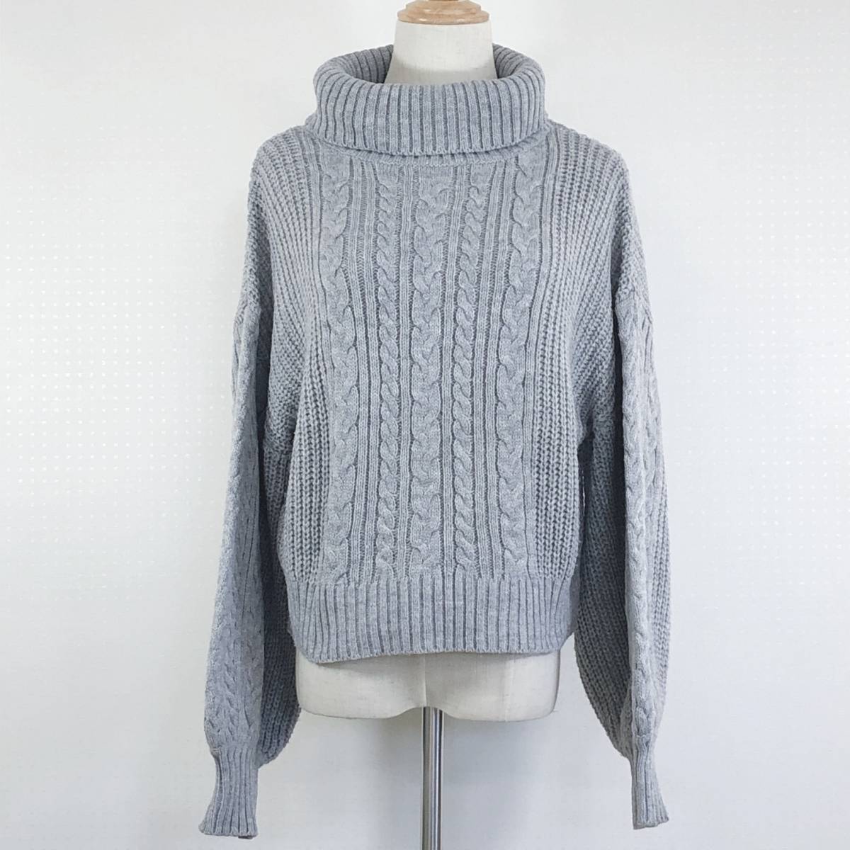 YAS1097 BROWNY STANDARD ブラウニースタンダード レディース トップス セーター ニット タートルネック Fサイズ グレー 灰 ケーブル編み拍卖