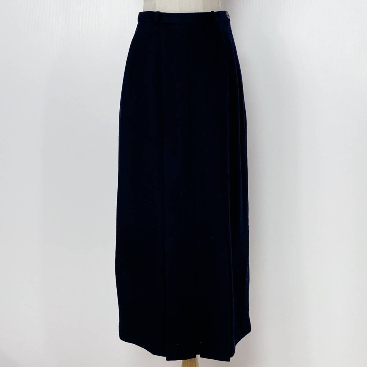 YZ0739 Lois CRAYON ロイスクレヨン レディース ウール100% ロング丈 プリーツスカート 日本製 紺 Mサイズ キュプラ シンプルオフィスUSED拍卖