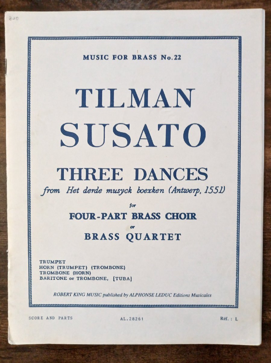 送料無料 金管4重奏楽譜 スザート:3つの舞曲 ロバート・キング編纂 試聴可 スコア・パート譜セット拍卖