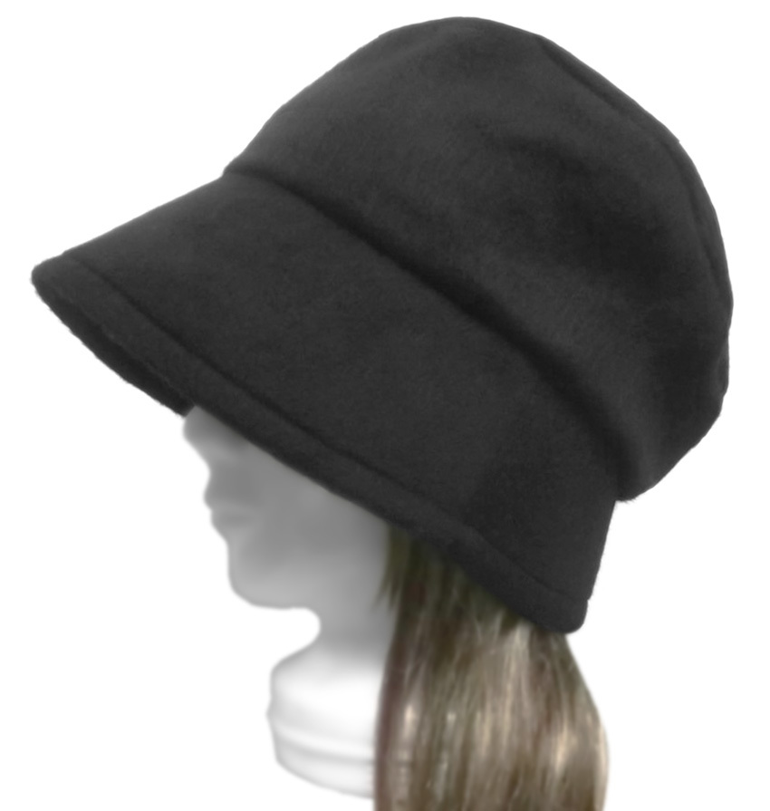 ハンドメイド◆ゆったりトップ・つば広バケットハット◆ウール混バルキーニット◆ブラック ◇紫外線対策・小顔効果・寒い季節におすすめ◇拍卖