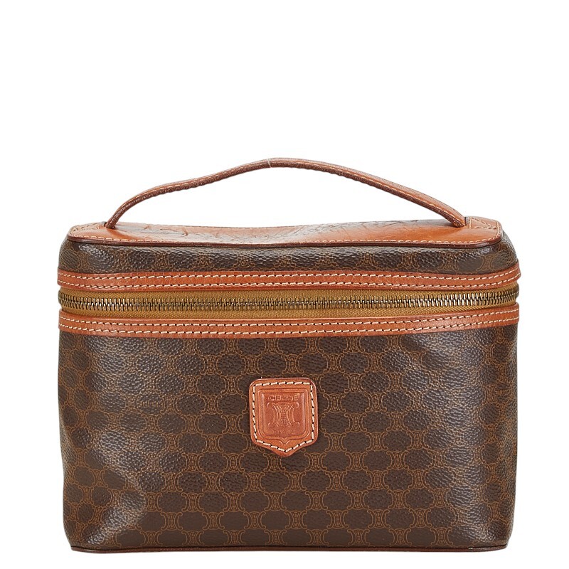 セリーヌ マカダム バニティバッグ ハンドバッグ ポーチ ブラウン PVC レザー レディース CELINE 【中古】拍卖