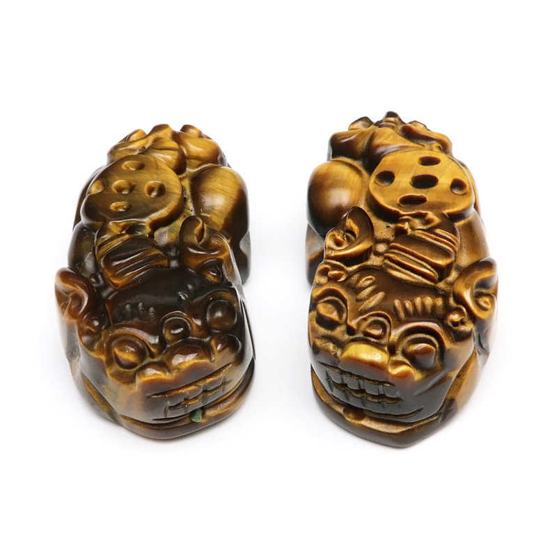 イエロータイガーアイ 貔貅(ヒキュウ)彫刻 根付け 31×17mm【1セット販売】 / 60-9 TG31HK-X拍卖