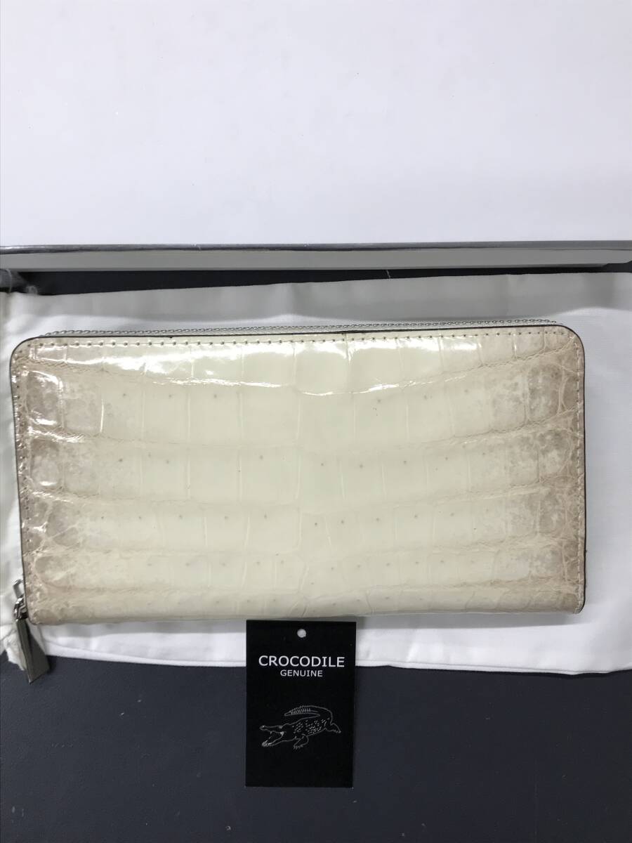 HG6101 ヒマラヤ クロコダイル 長財布 ラウンドファスナー ワニ革 レザー NATURAL 小銭入れあり 専用袋・箱付き 未使用品拍卖