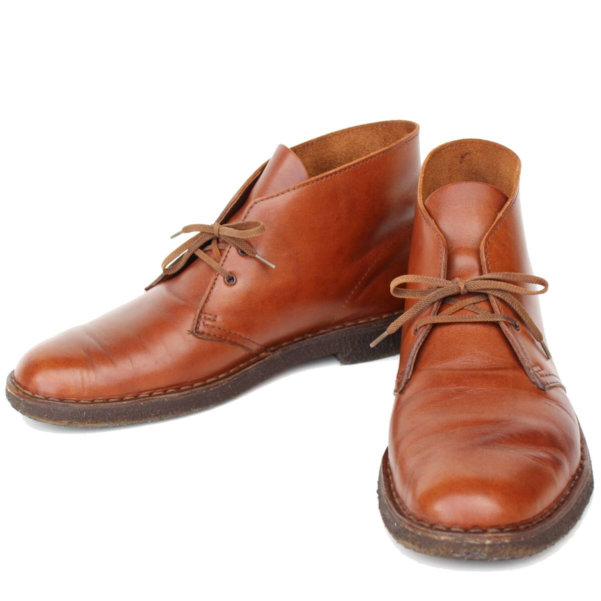 (43521)美品良品ClarksクラークスENGLAND製デザートブーツUK8 US8 (チャッカブーツ ラバーソール革レザー茶ブラウン英国製イングランド)拍卖