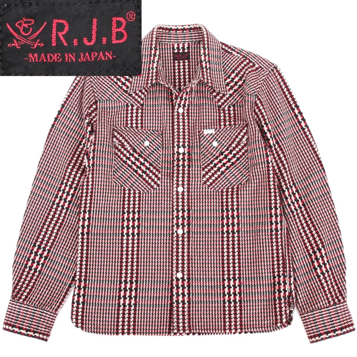 (44642)美品RJBグレンチェック ウエスタンシャツ38(M) FLATHEADフラットヘッド (長袖 千鳥柄ネルシャツ千鳥格子ブラック黒レッド赤 日本製)拍卖