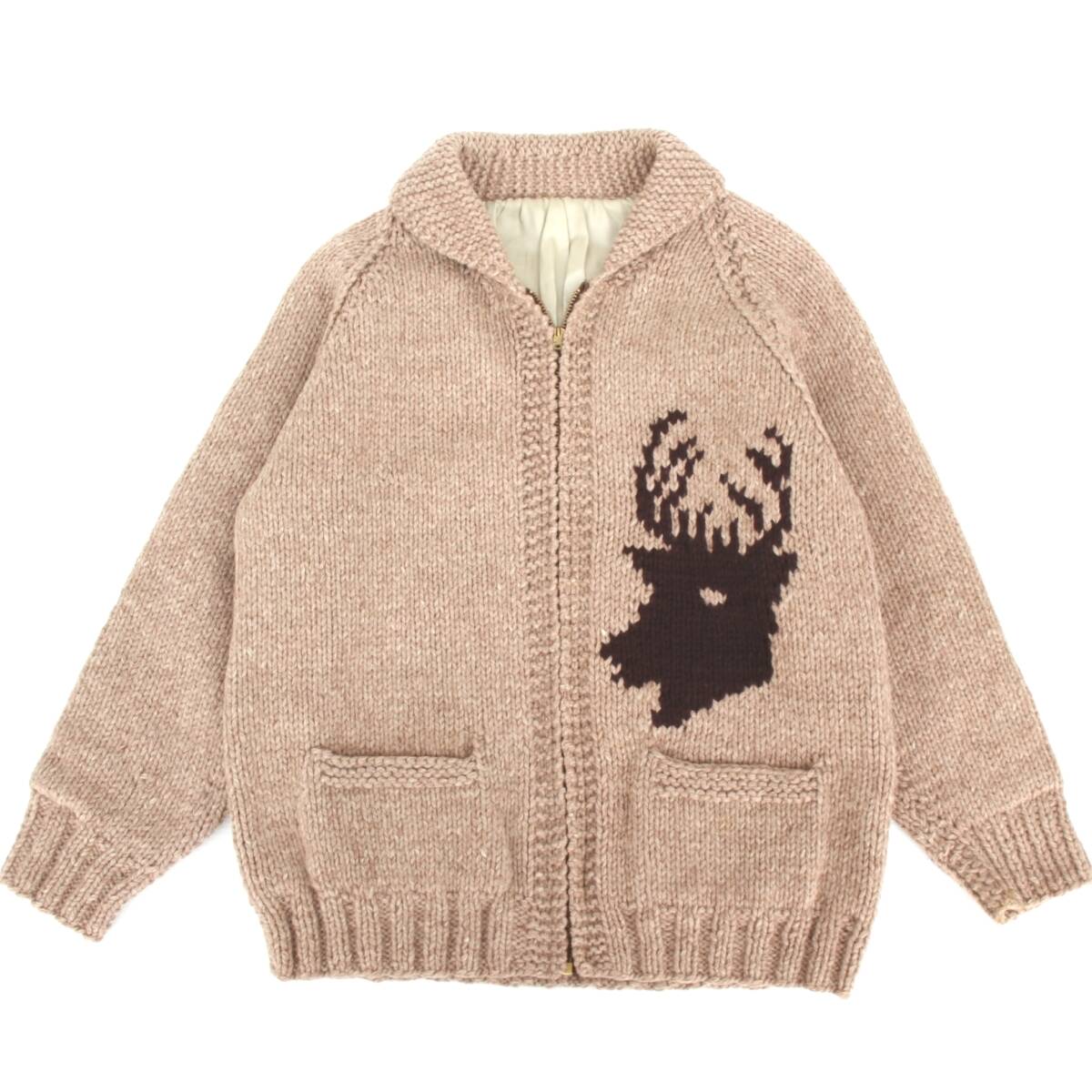 (44654)美品良品60s-70sヴィンテージUNKNOWNウール カウチンセーター ジャケット (棒TALONタロンUSAアメリカ鹿シカ柄ラグラン50s60s70s)拍卖