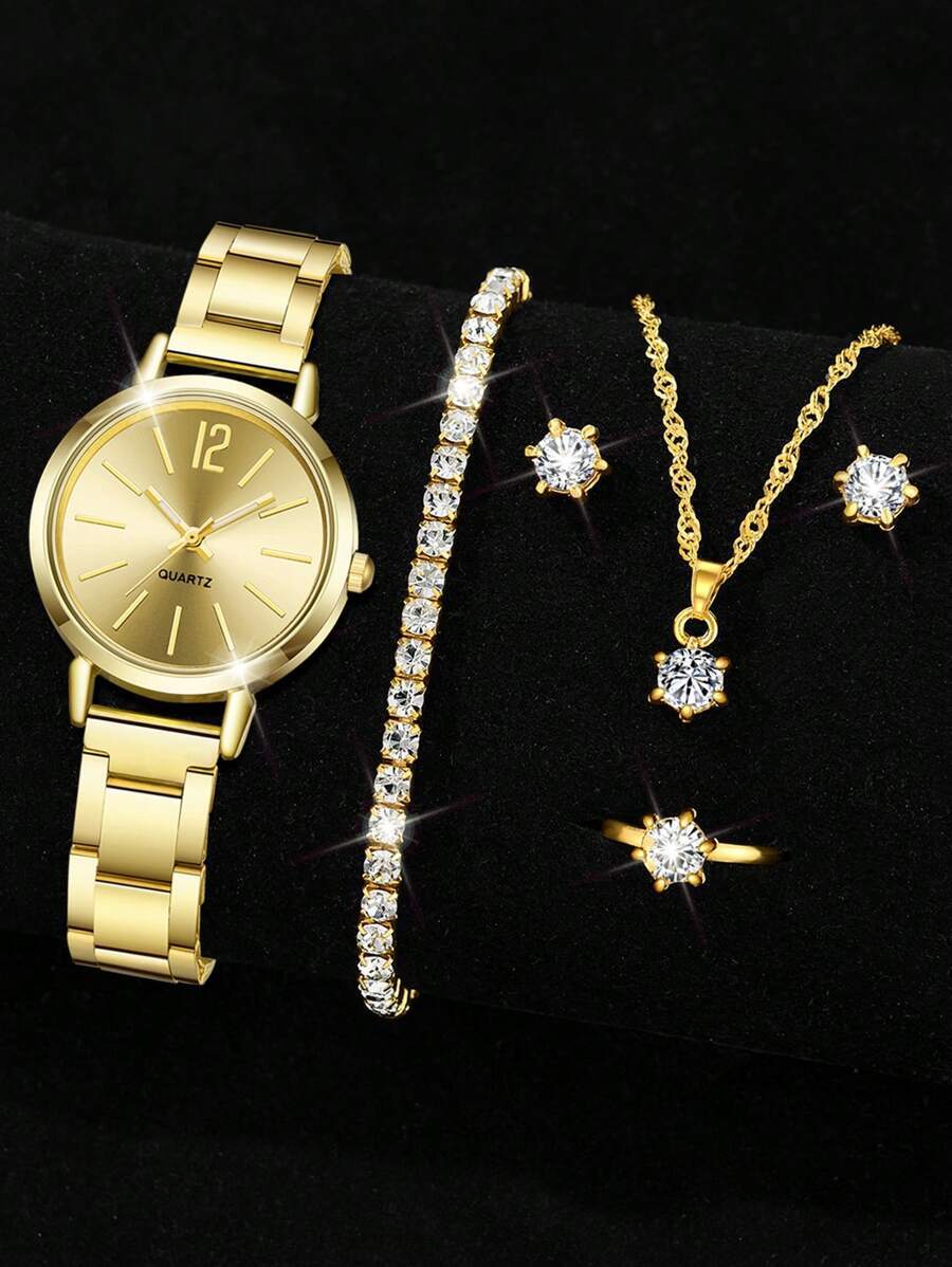 腕時計 レディース セット 6点セット レディース腕時計、ミニマリストでファッショナブルな クォーツ腕時計、合金素材の腕時計とライ拍卖