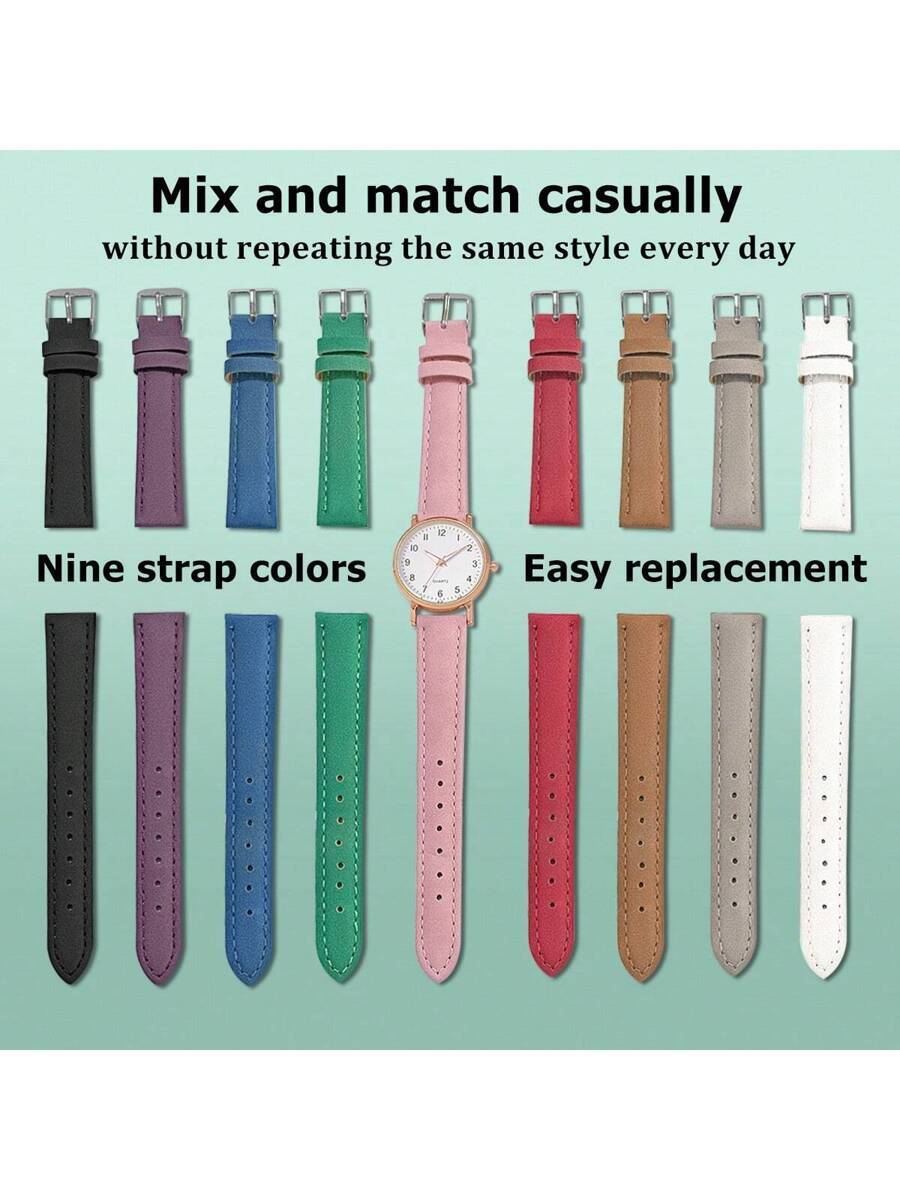 腕時計 レディース セット レディース腕時計+交換ストラップ8本付きクォーツ腕時計セット レディース腕時計 レザーバンド 女性用時拍卖