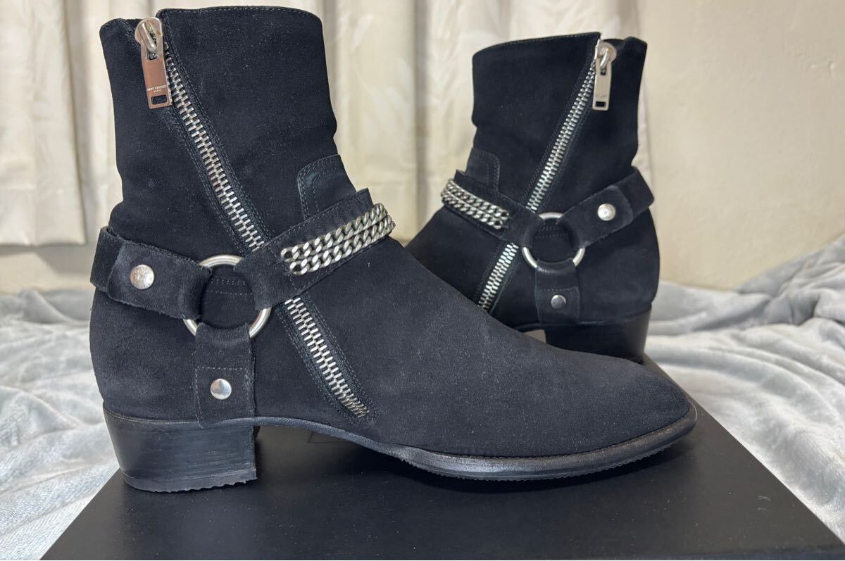 SAINT LAURENT PARIS チェーン付きワイアット ハーネス ブーツ 激レア サイズ41 ゴールデンサイズ ギャランティー付き サンローラン拍卖