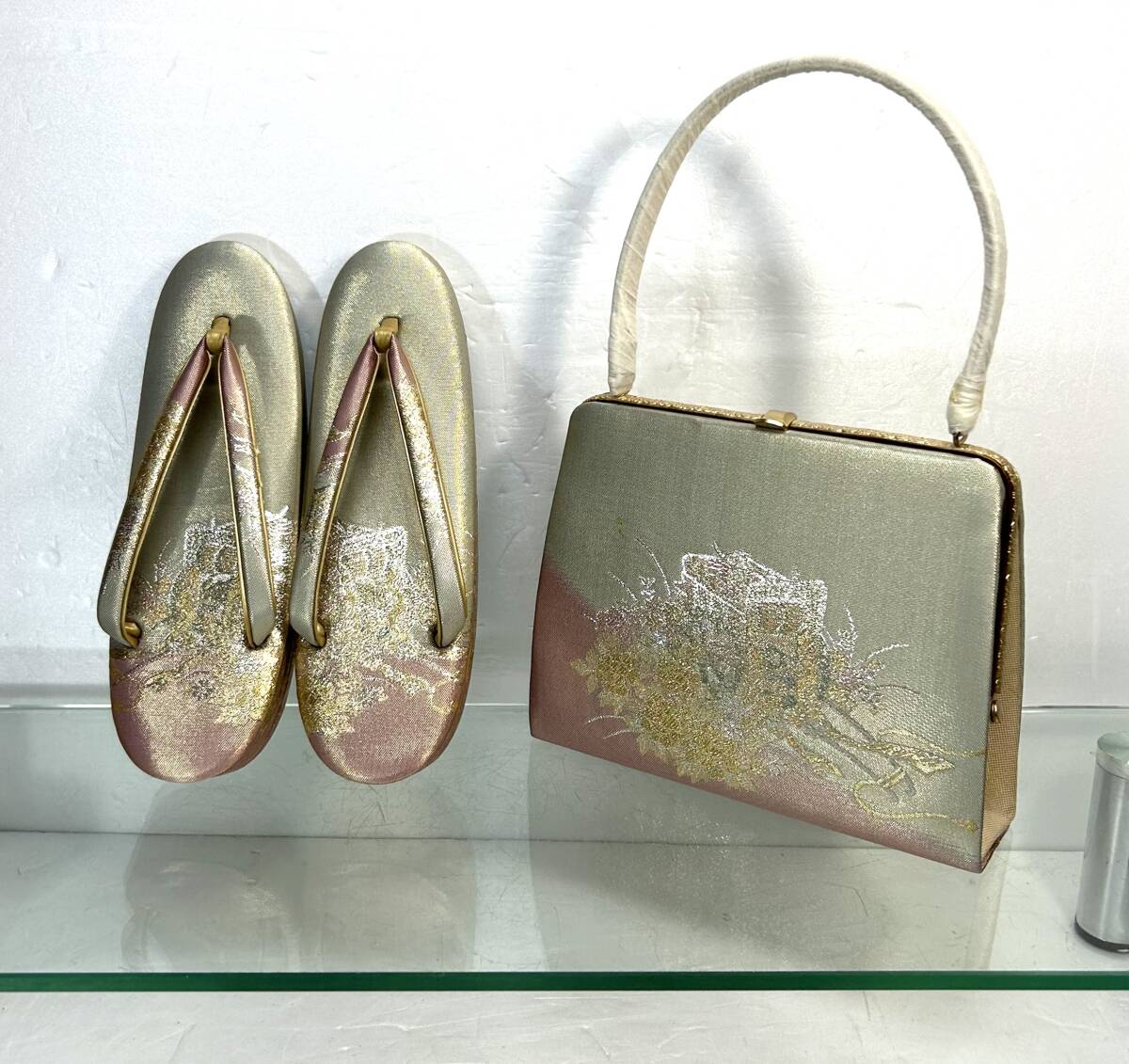 和装小物 草履 和装バックセット ゴールド 和装 和装バック 着物小物 履き物 セット拍卖