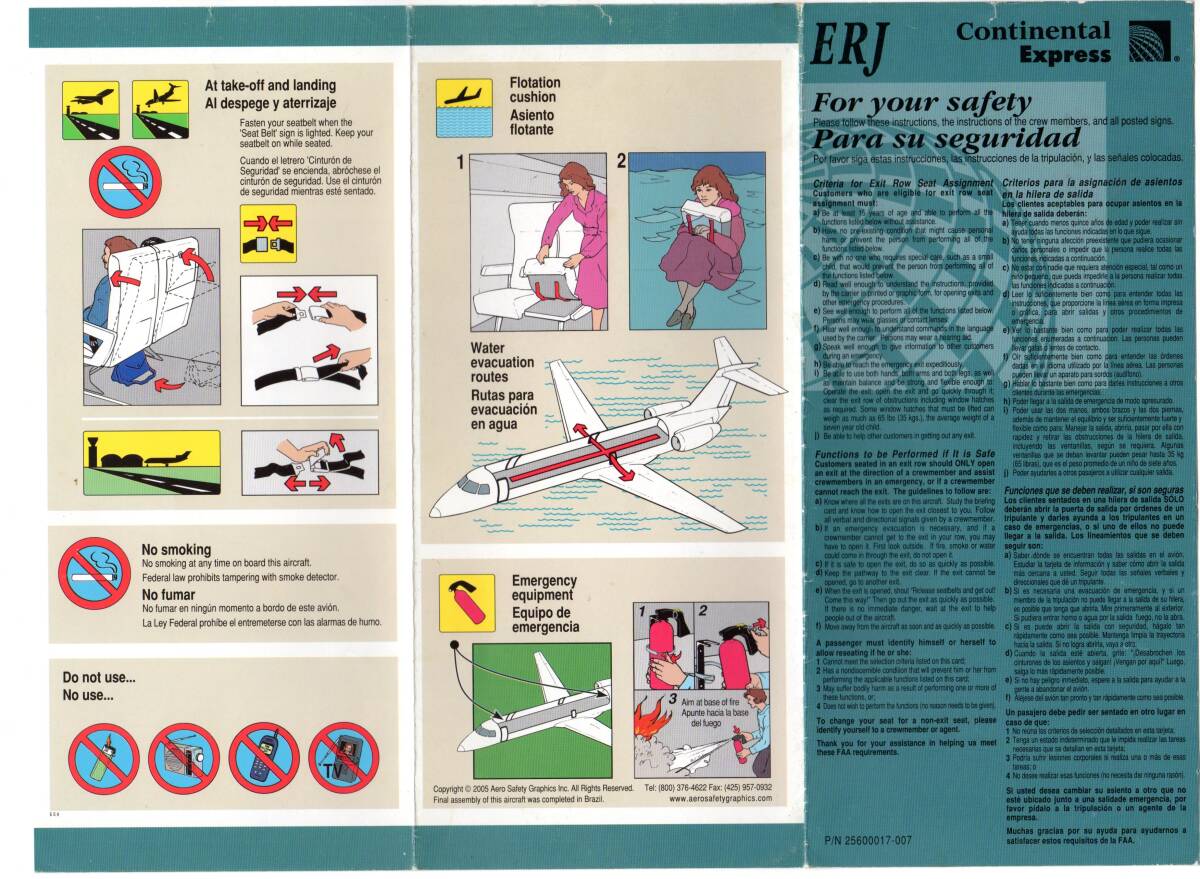 安全のしおりコレクションから Continental Express ERJ拍卖