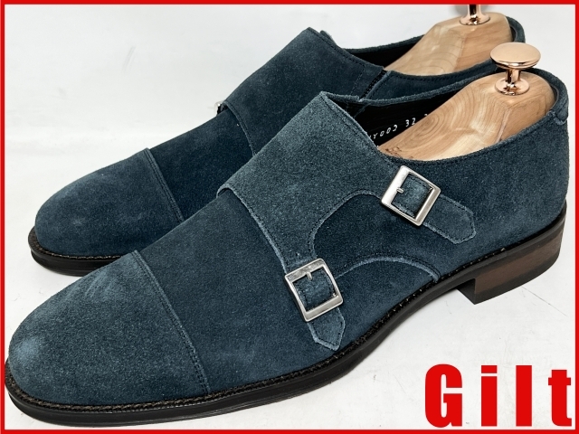 即決★美品 日本製 URBAN RESEARCH★25cm スエードモンクストラップシューズ アーバンリサーチ ネイビー ドレス ビジネス クラシック 本革拍卖