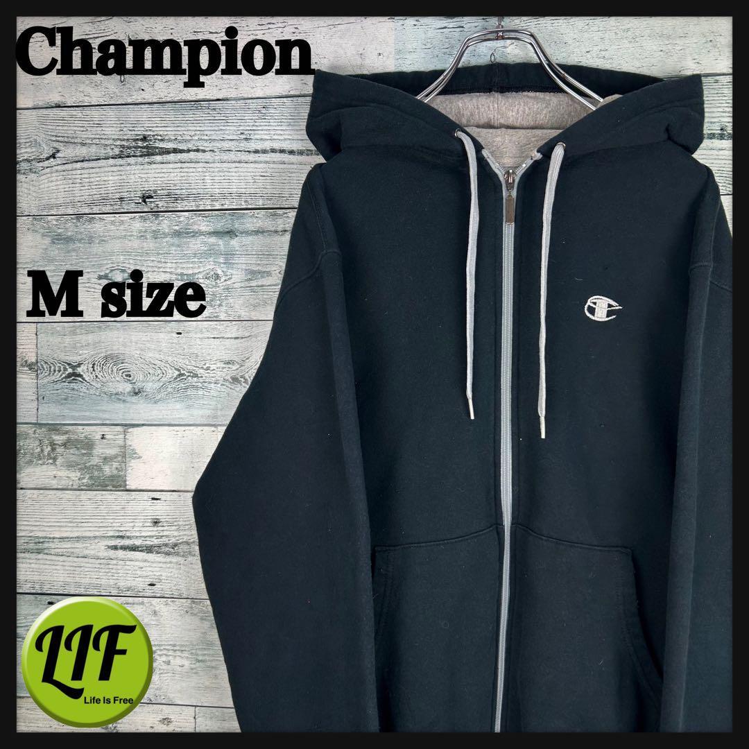 チャンピオン 刺繍ロゴ ワンポイント ジップアップパーカー ブラックM 4774拍卖